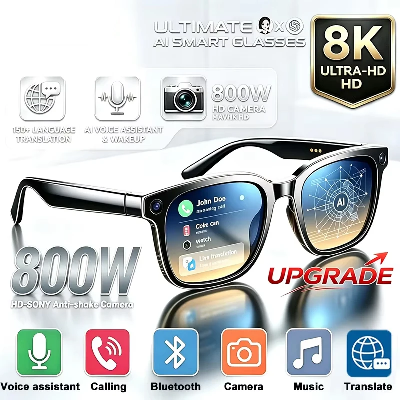 Image of Upgrade Smart AI-Brille 800W HD 8K Aufnahmekamera Foto Video Sprachanruf Übersetzung Bluetooth AI Motorradbrille