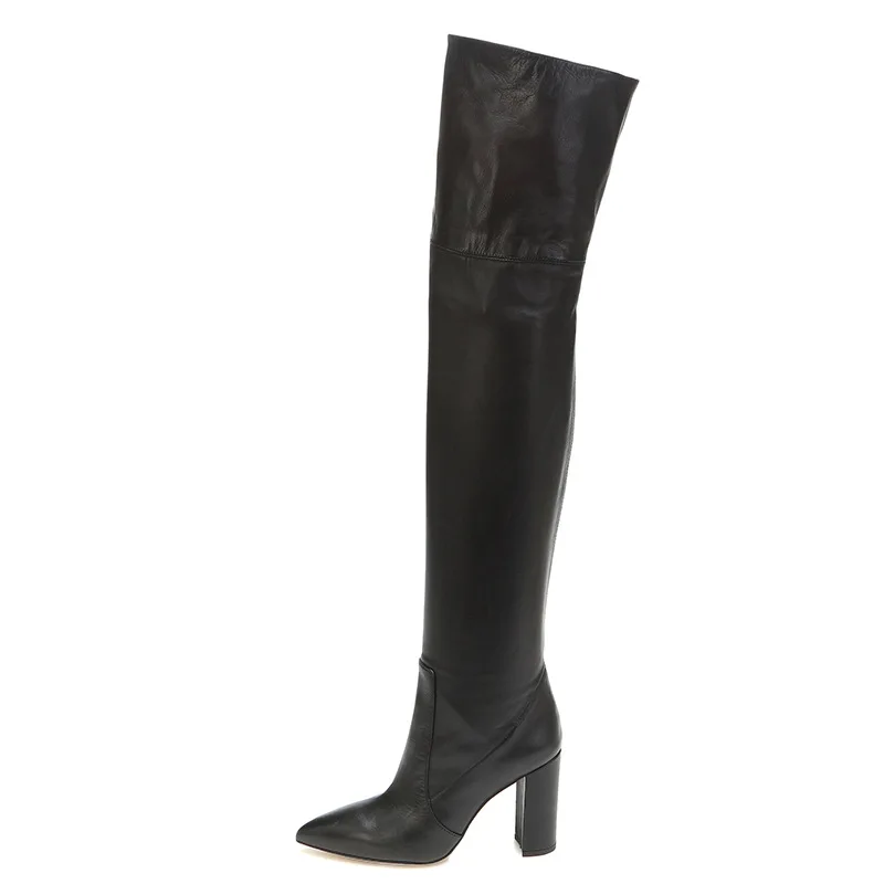 Autumn and Winter New Slim Fit High Heels Knee High Pleated Women's Boots Fashionable Pointed Sleeves Women's Long Length Boots