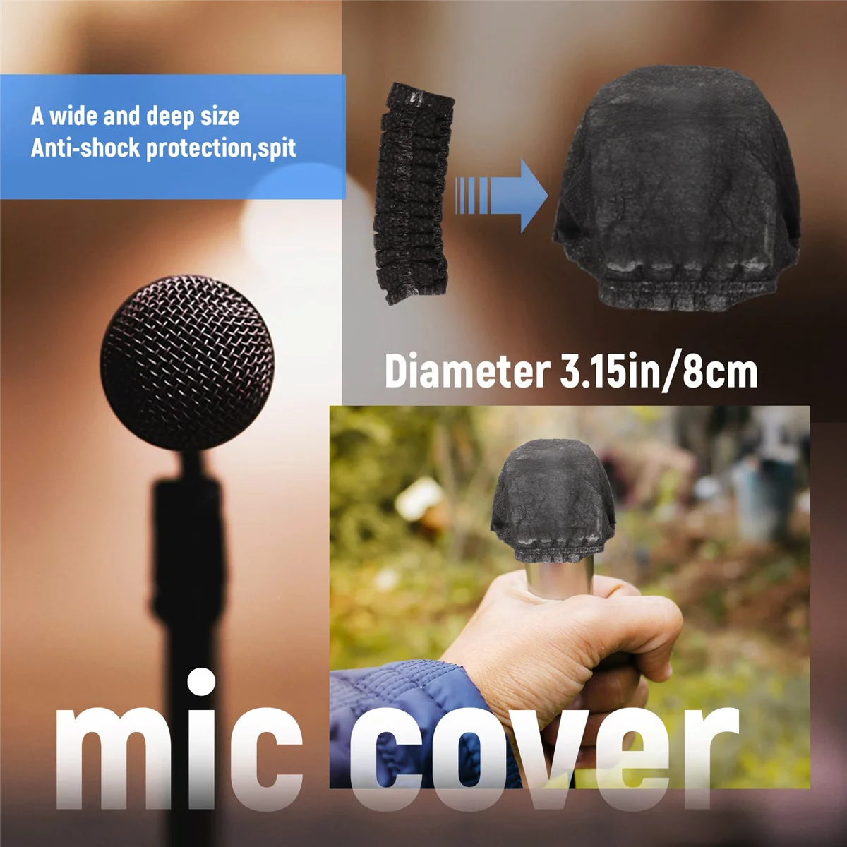 200 Pcs Black Disposable Microphone Covers Karaoke Anti-Splash Mic Cover Dust-Proof Accessories