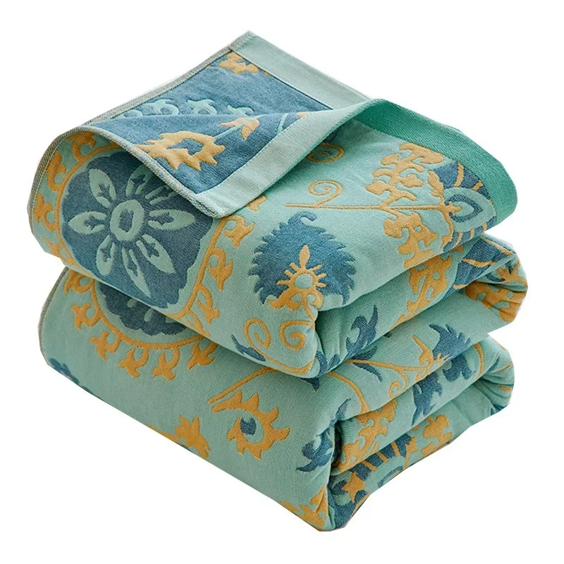 Floral Muslin Cotton Throw Blanket 230*250cm Summer Quilt Blankets for Bed Breathable Bedspread Queen Size Home Sofa Bed Cover 2