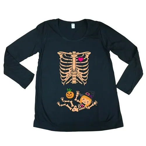 

Long Sleeve Baby Skeleton Witch Hat Pumpkin Halloween Maternity DT T-Shirt Tee