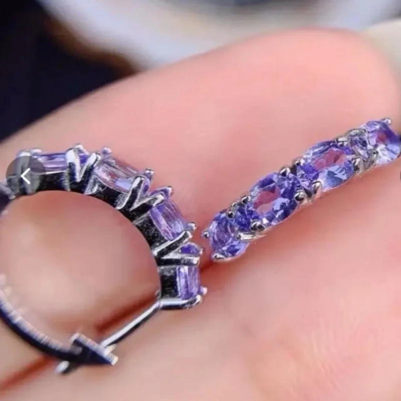 

925 Silver Tanzanite Hoop Earrings 3mm*4mm Natural Tanzanite Earrings 18K Gold Plated Silver Jewelry