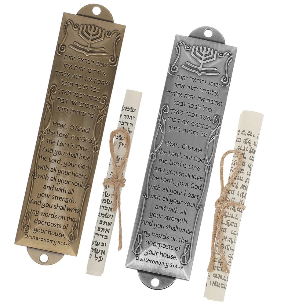 

2 set 2 Sets Metal Mezuzah Adornment Vintage Doors Windows Decorations Religious Blessing House Decor Hebrew Scripture