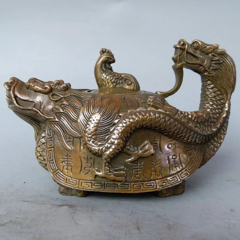 Factory Direct Supply Wholesale Antique Bronze Dragon and Turtle Pot Longevity Turtle Pot Dragon Teapot Home Decorative Crafts O