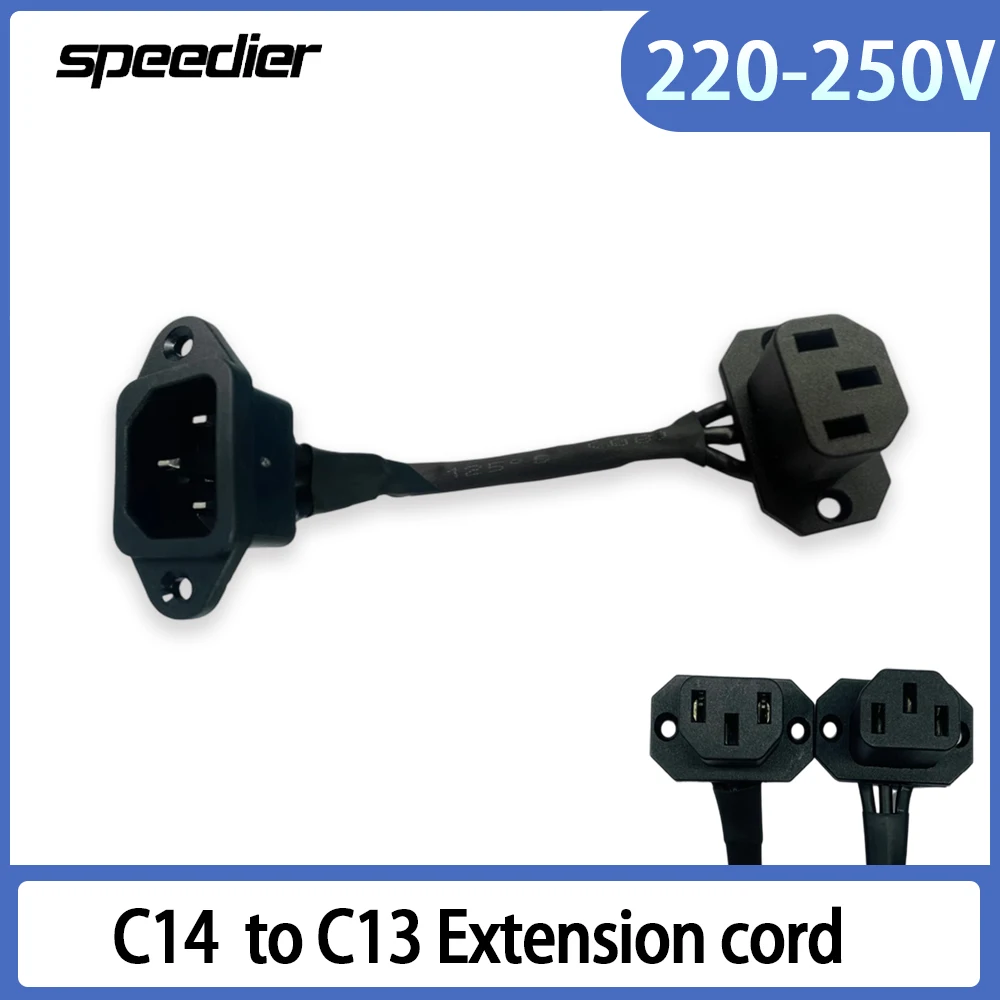 IEC 320 C14 Female to C13 Male Extension Cord C14 With Screw Holes C13 Up Down Angle Short 10-80CM 250V 10A Computer Power Cable