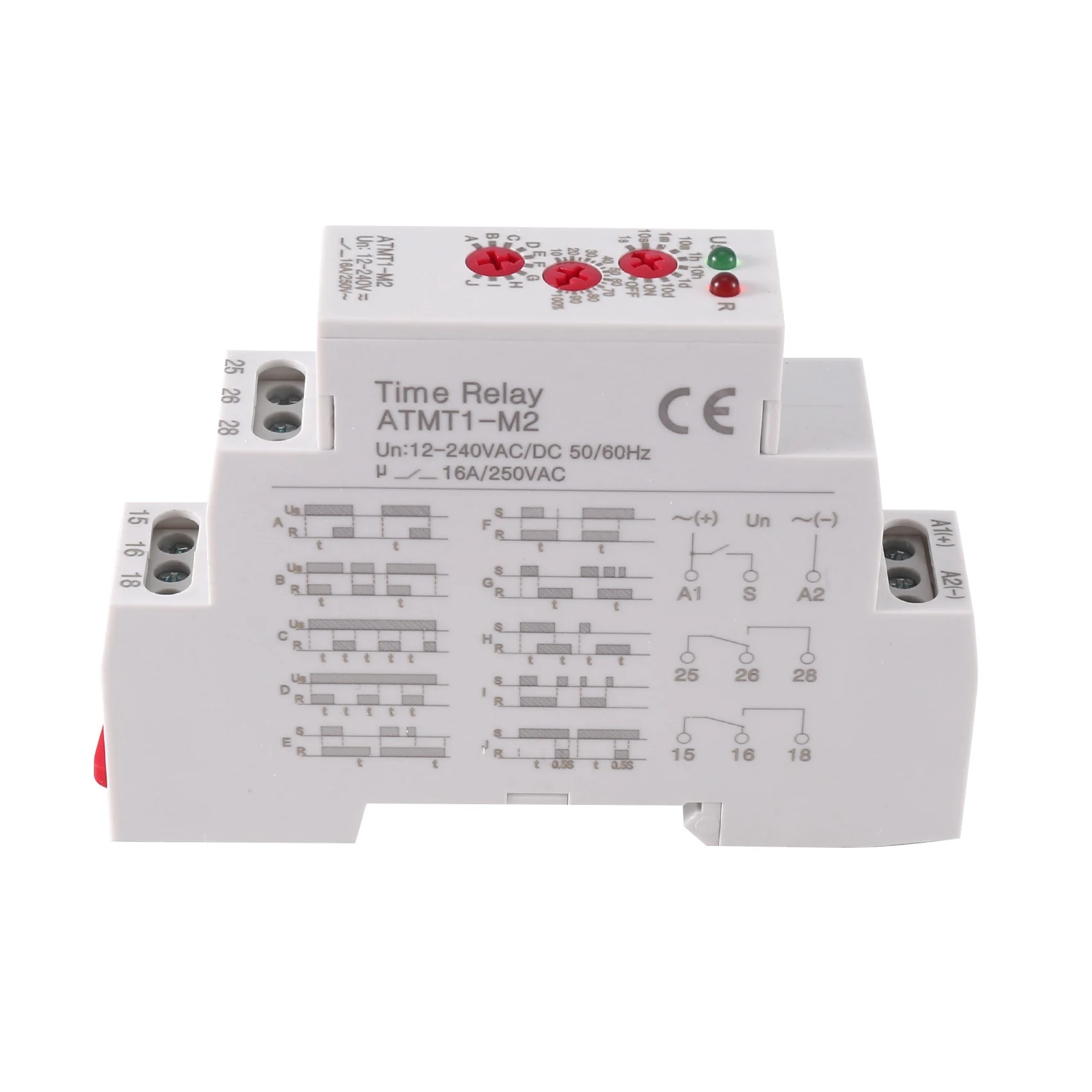 ABSS-2X 12-240VAC/DC Din Rail Type Time Delay Relay 16A/250VAC Multifunction Timer Relay With 10 Function Choices, ATMT1-M2