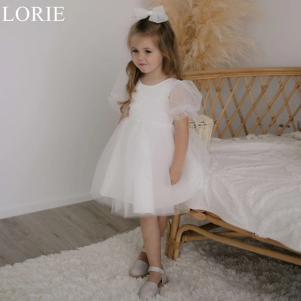 

LORIE Cute Tulle Flower Girl Dresses A-Line Beading O-Neck Princess Wedding Party Dress Puff Sleeves Birthday Dress Customized