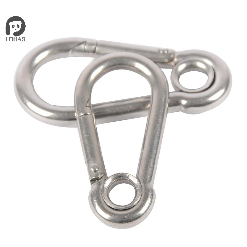 M4 M5 M6 M7 M8 Stainless Steel Carabiner Carbine Snap Hook with Eyelet Spring Buckle Key Ring