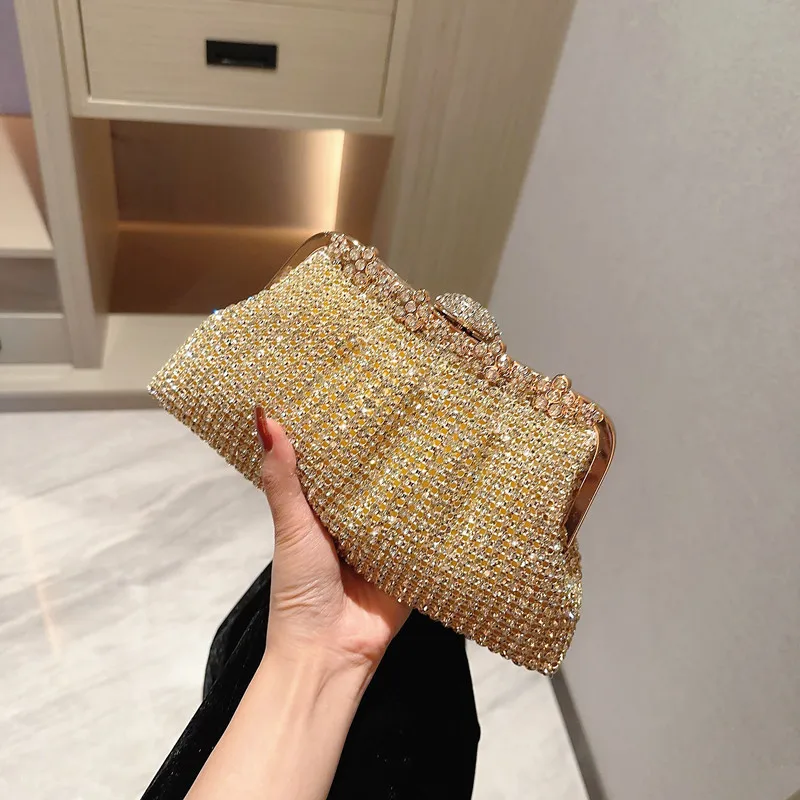 2024 Luxurious Black Women Evening Bags And Clutches Formal Dinner Diamond Handbags Wedding Rhinestone Purse