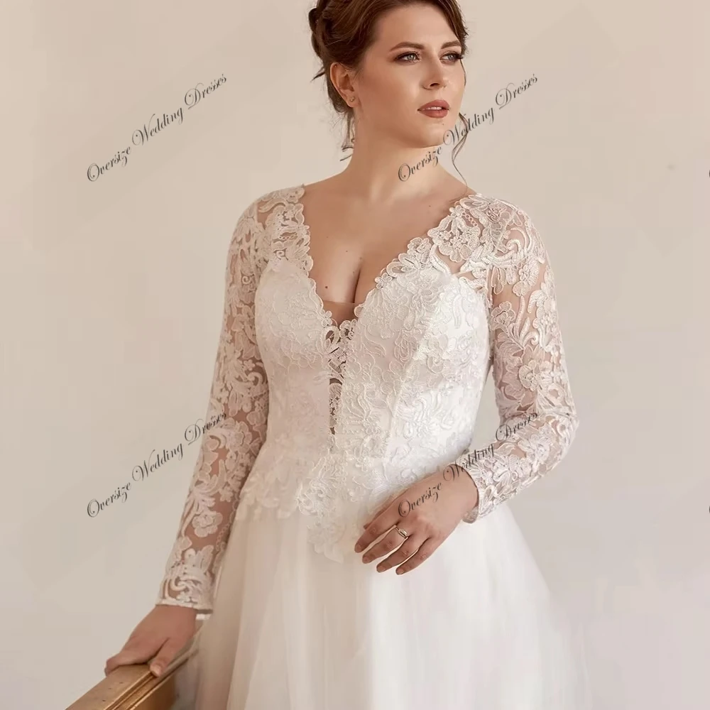 Vestidos de casamento grandes personalizados com renda champanhe manga completa sem alças plus size vestidos de noiva para mulheres novo