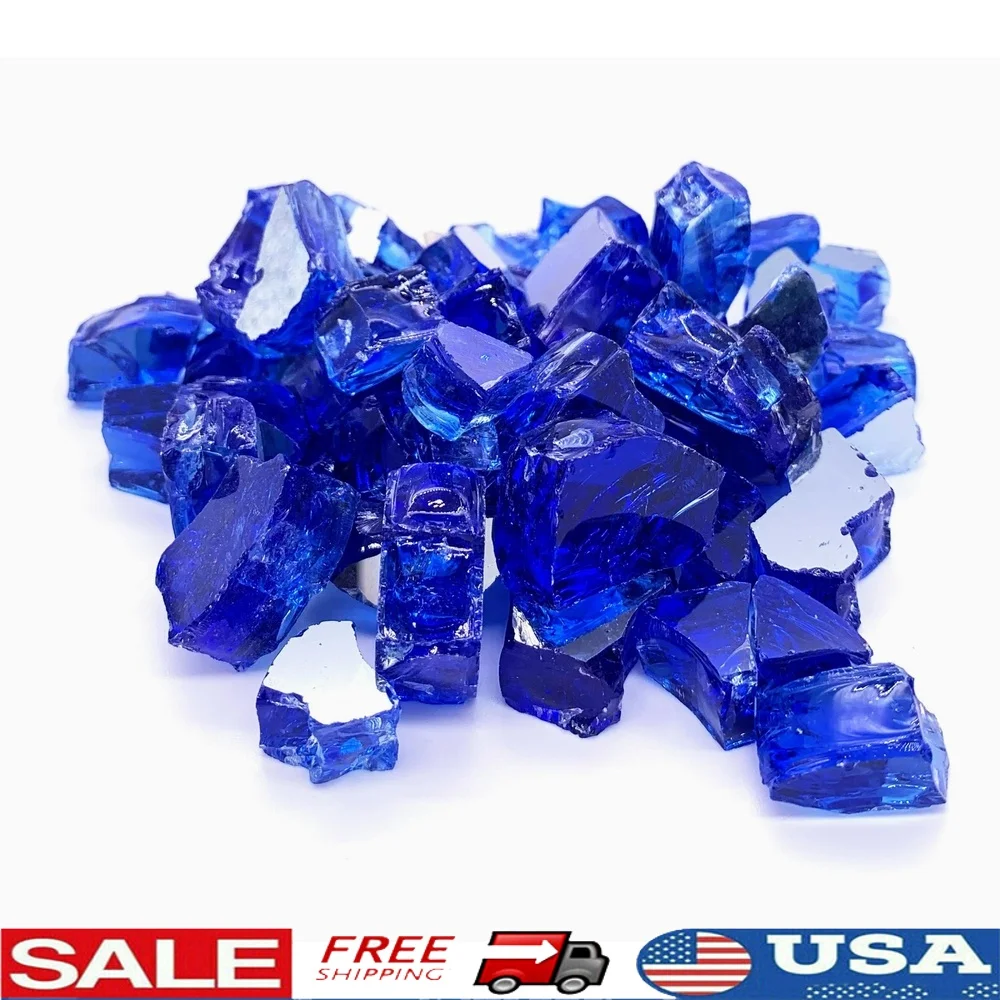 

10 фунтов королевский синий огненный стеклянный камень, большие детали, пропан, природный газ, костра, декоративный ландшафтный дизайн, использование в помещении и на открытом воздухе