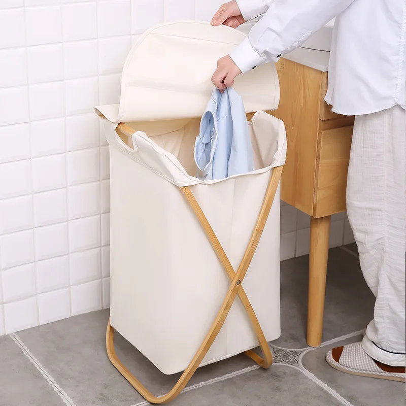 

Ins Simple Laundry Basket Oxford Cloth Storage Bucket Convenient Folding Clothing Organizer Dust-proof Moisture Bathroom Gadgets