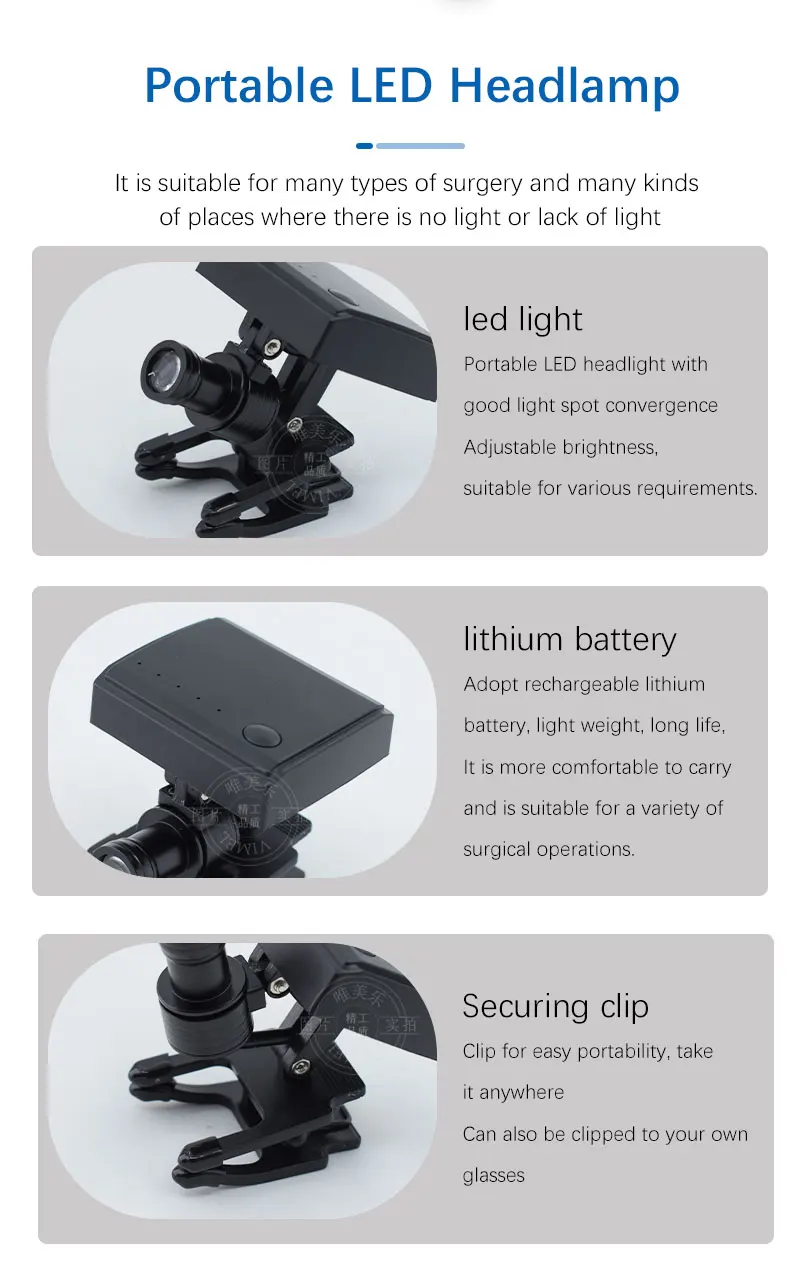 

Беспроводной налобный светодиодный фонарь-лупа 5W для стоматологической и оральной хирургии с креплением-клипсой