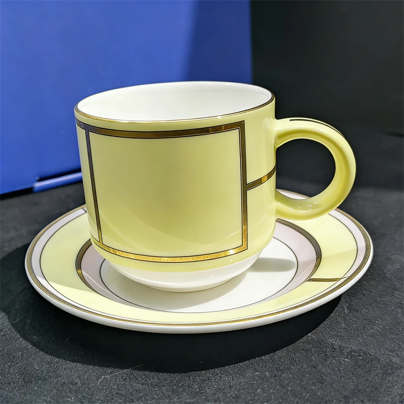 Macaron Colored Ceramic Coffee Cup and Saucers Set High-end European 80ml Concentrated Coffee Cup 150/250ml Afternoon Teacup Set