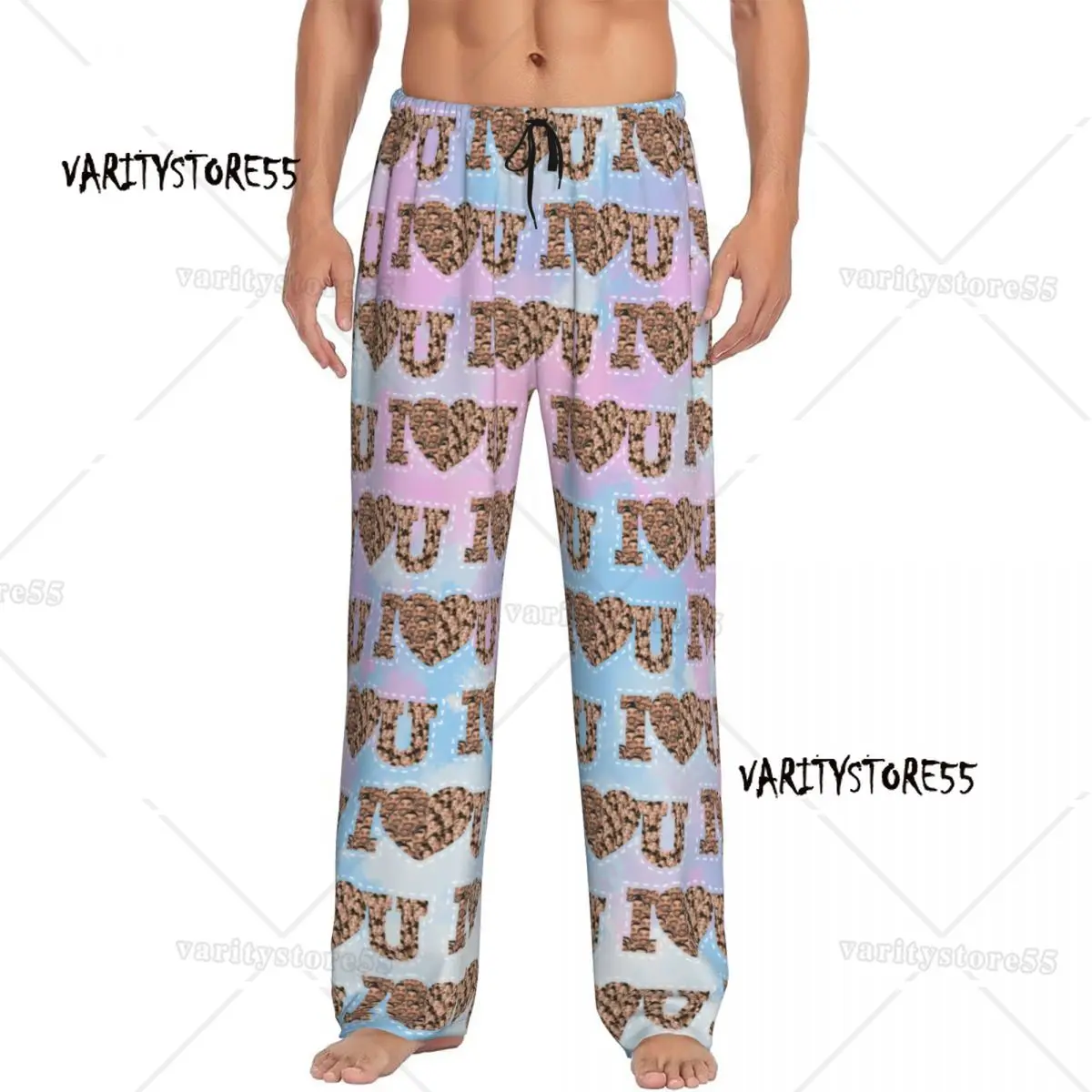 

Пижамные штаны с индивидуальным принтом I Love You Face, мужская одежда для сна на День святого Валентина, низ с карманами