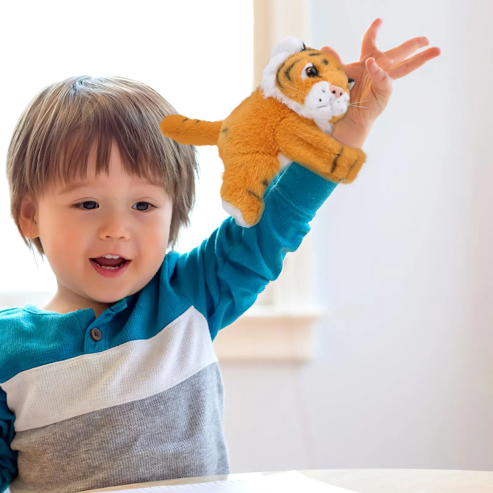 Braccialetti a scatto con animali (Tigre), morbidi e regolabili, ideali come premi scolastici, bomboniere per feste di carnevale, braccialetti a scatto con animali di peluche