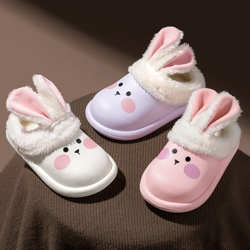 

Children's Cotton Slippers Winter Warm Plush House Shoes Indoor Non-slip Waterproof Kids Shoes Cute Cartoon Girls Home Slippers