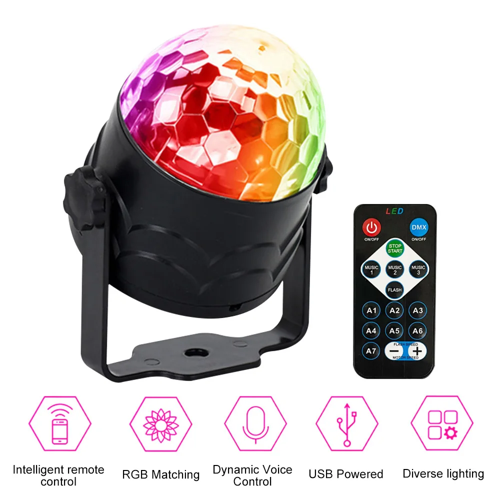 USB RGB Stage Light  7 Lighting Modes Music Control Disco Strobe Light Mini Magic Ball Atmosphere Lamp Light Decor for Family