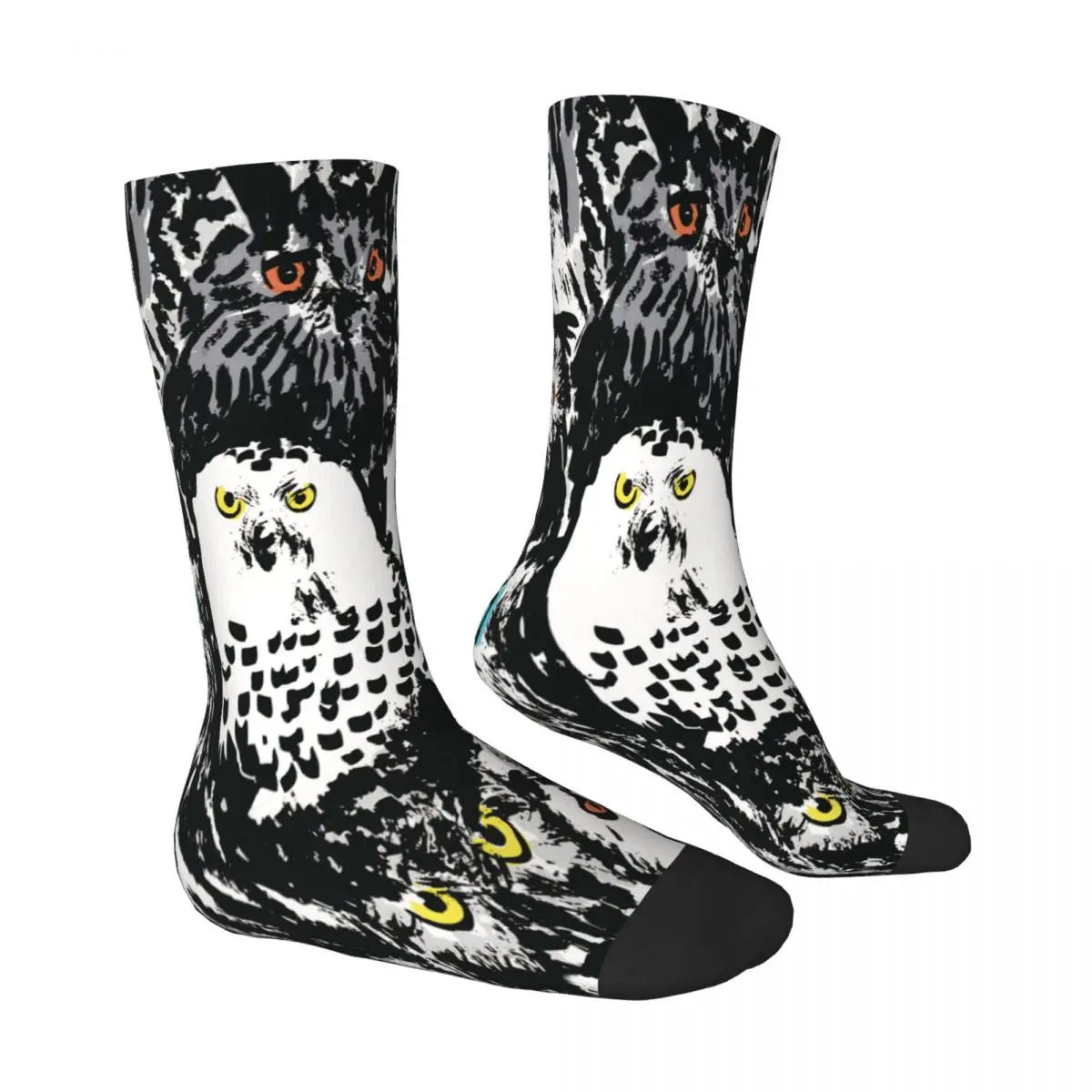 Chinese Black And White Ink Graffiti Owl Graffiti Art Pattern Socks Male Mens Women Winter Stockings Printed