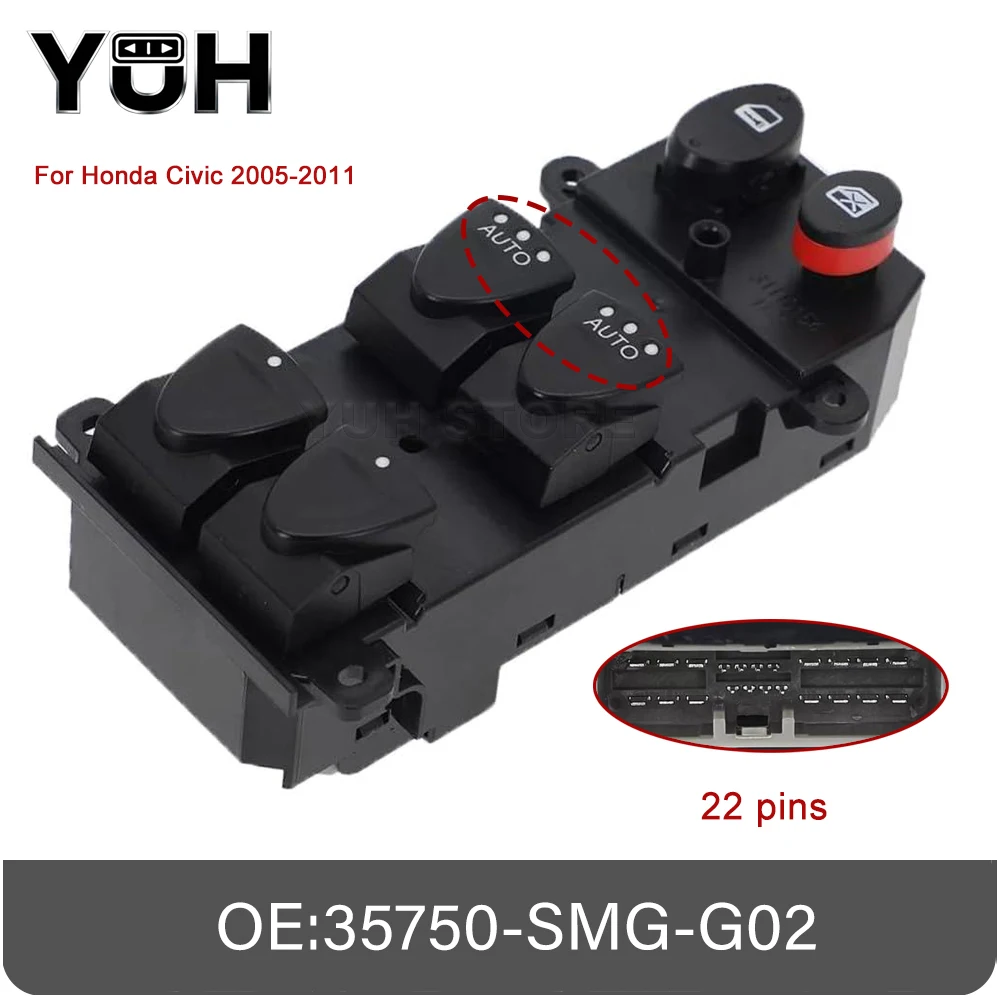 

35750-SMG-G02 для Honda Civic 2005 2006-2011, передний левый переключатель управления стеклоподъемником 2 AUTO 35750SMGG02
