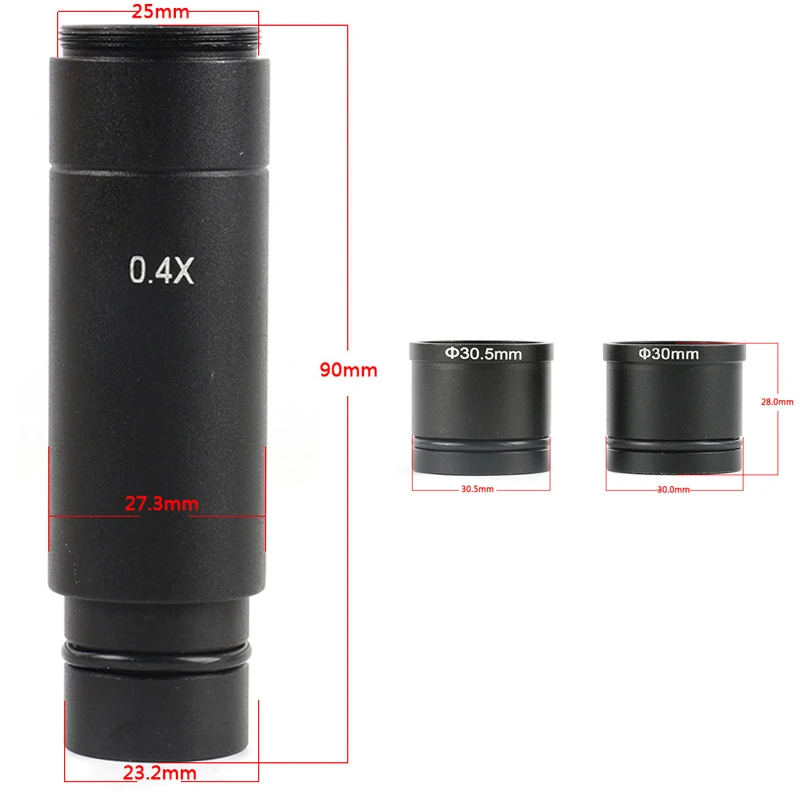 

Digital Eyepiece Adapter 0.4X C Mount Reducing Lens + 23.2mm 30mmm 30.5mm Ring For CCD Video Microscope Camera