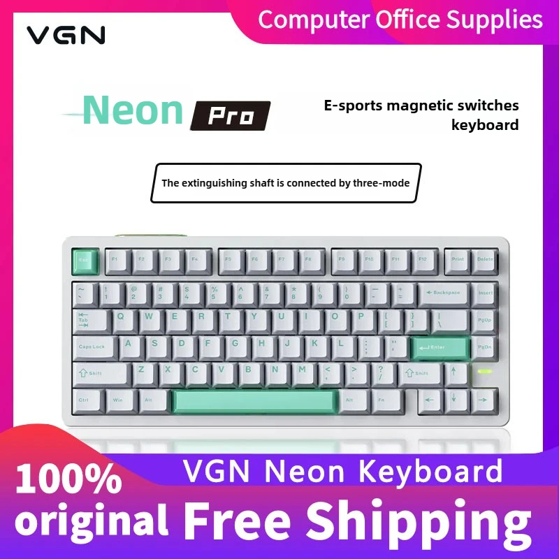 

VGN Neon 75 2,4G Беспроводная трехрежимная клавиатура с магнитной осью Индивидуальная прокладка Игровая горячая вилка Маджонг Звуковая панель из алюминиевого сплава