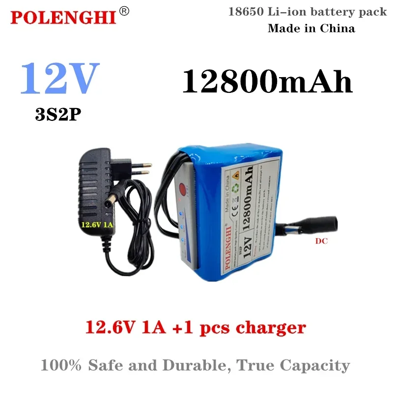 

POLENGHI 12800mAh 12V 3S2P 18650 rechargeable battery pack for underwater fish detectors, fishing cameras, 12.6V charger