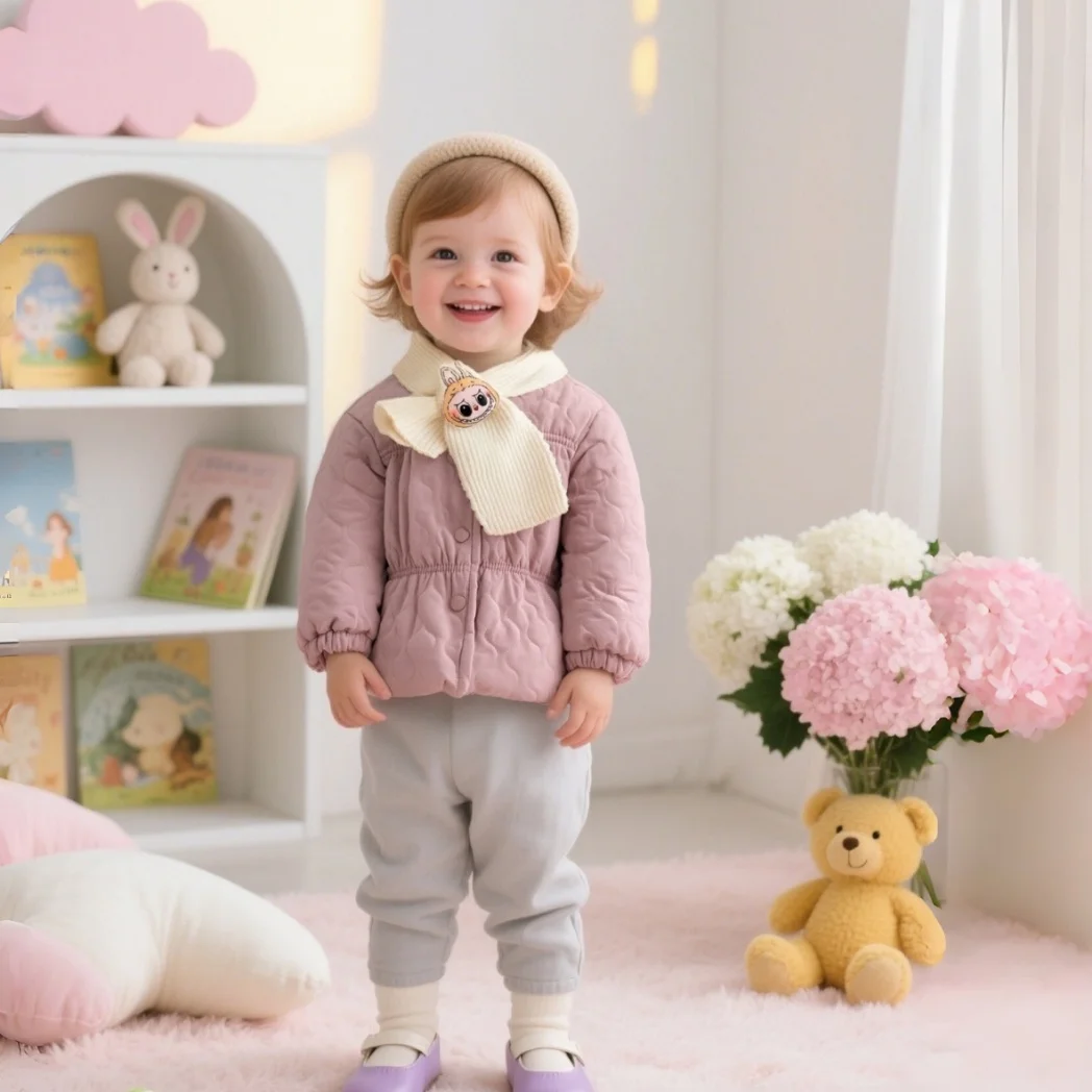 

Winter New Baby Girl Thick Coat Cute Scarf Simple Solid Color, Daily Warm Outdoor Children'S Clothing (9 Months To 4 Years Old)
