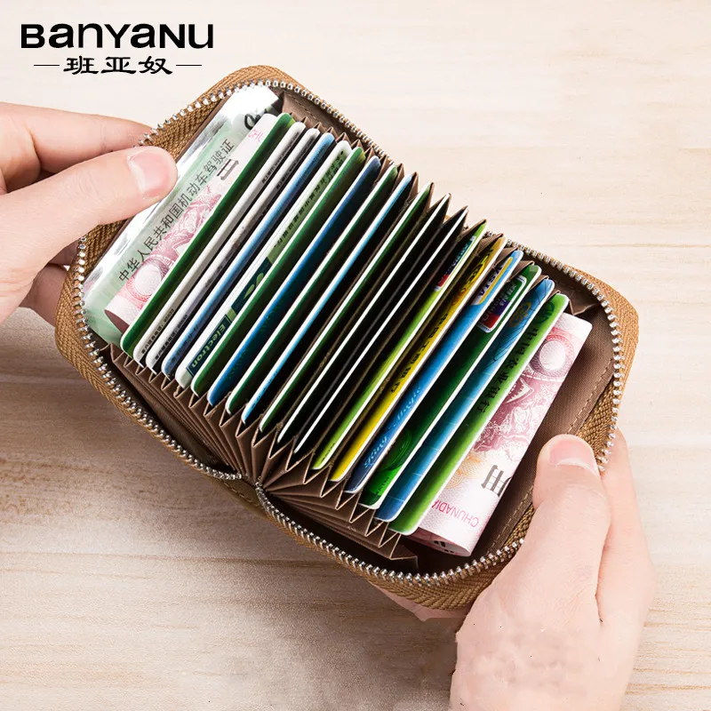 Business Casual RFID Blocking Men Card Pack Genuine Leather Zipper Credit Card Holder Wallet Men Women Card Wallet Coin Purse