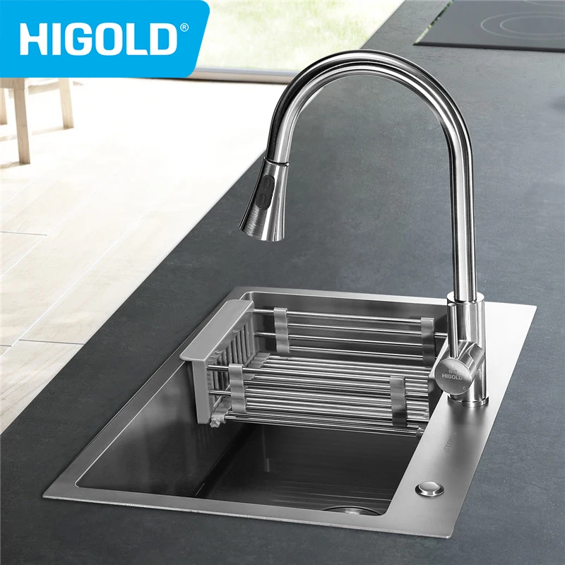 HIGOLD Kitchen Stainless Steel Handmade Sink Single Sink Topmount Undermount Nano Sink Self-Cleaning and Anti-fouling