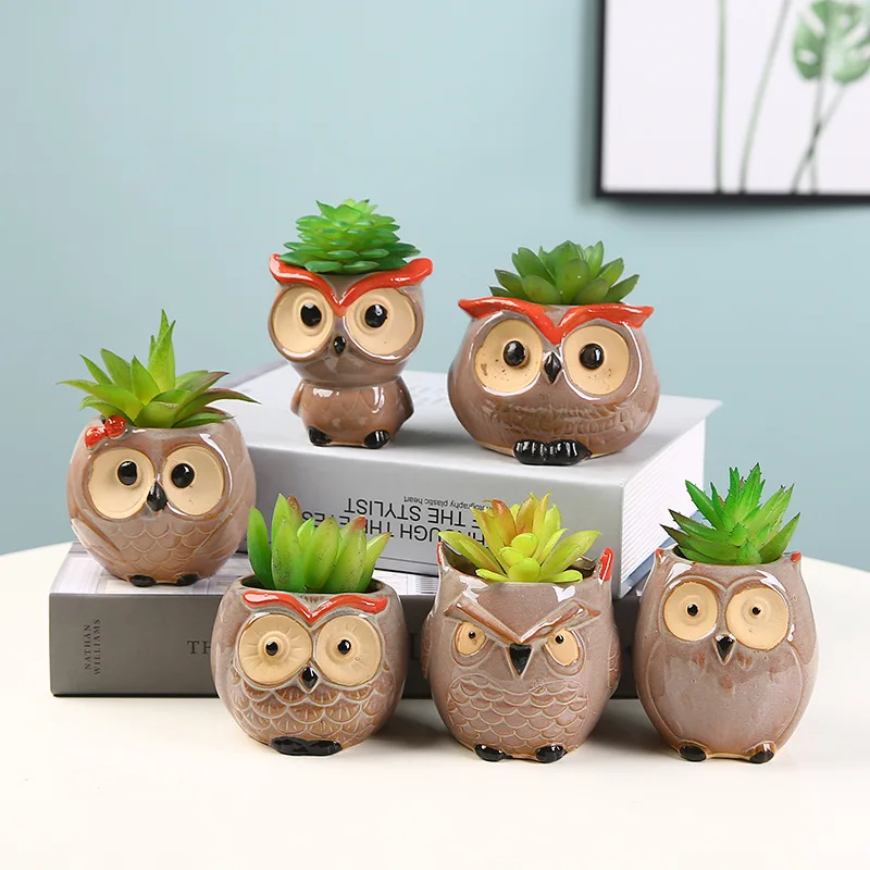 Cute Ceramic Owl Succulent Planter Mini Cactus Flower Pot Desktop Home Office Garden Decor Ornament