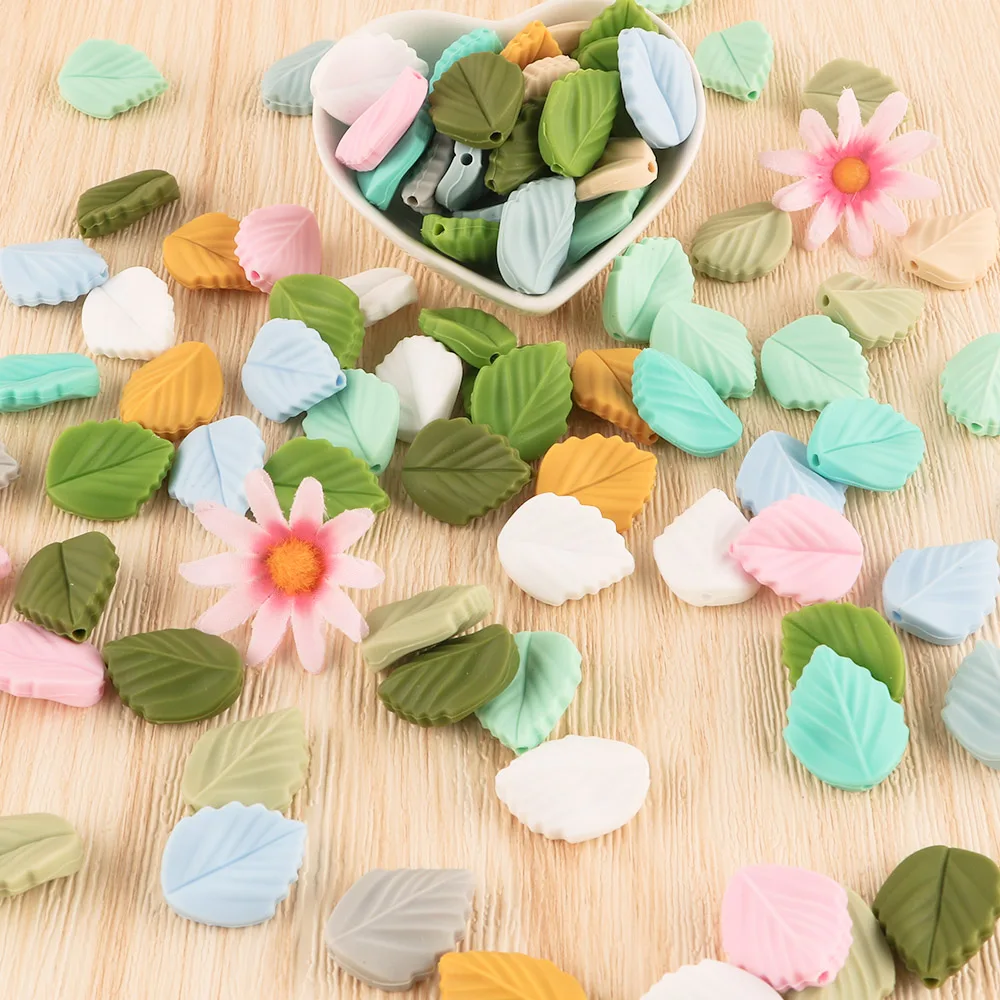 Kovict 10PCS Leaf Silicone heart-shaped Beads Leaves DIY Bracelet Keychain Accessories Beads For Jewelry Making