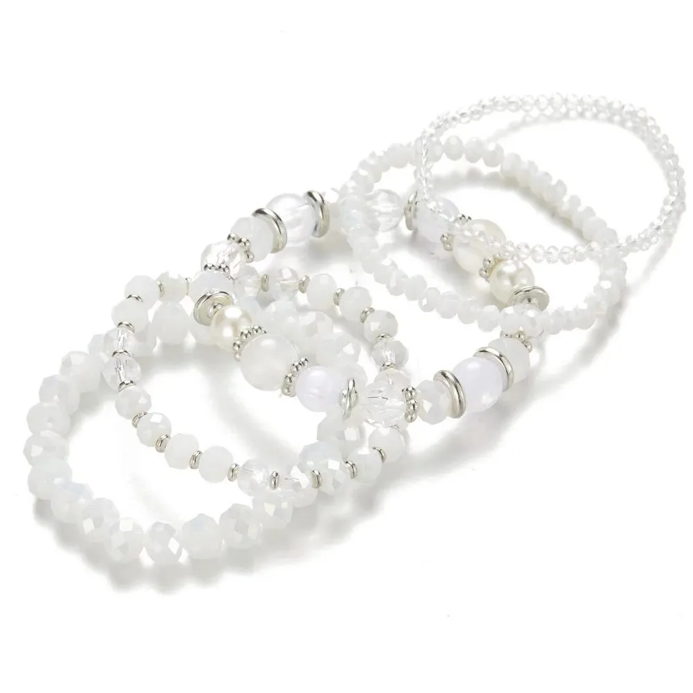 New Elastic Stretch Layered Bracelet Glass Bead Faceted Stackable Bracelet Adjustable Chic Multi-Strand Bracelet Vacation