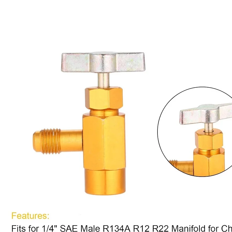 1Pc R-134A Refrigerant Bottle Opener Tap Dispenser Valve 1/2ACME 1/2SAE Thread Brass Refrigerant Can Opener TT1214 Car Accessory