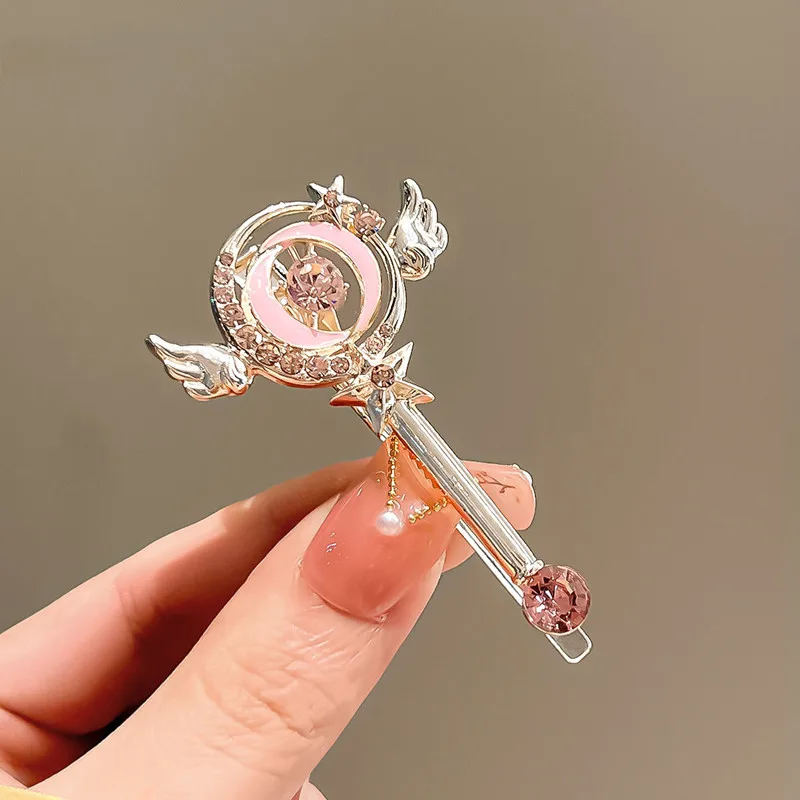 Anime Card Captor Sakura Pink Angel Girl Cute Duck Beak Clip Cosplay Magic Wand Hair Spring Clip Hair Cord Jewelry Ornament Wing