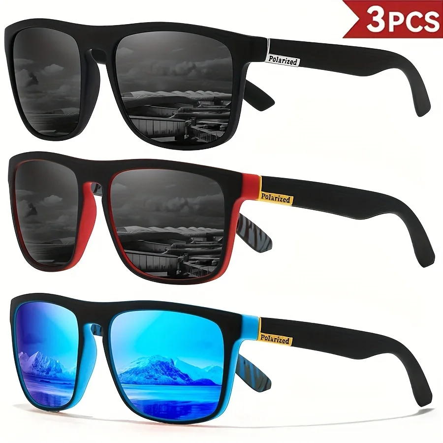 1-4PCS Heren Klassiek Vierkant Gepolariseerde Sportzonnebril Lichtgewicht PC-frame UV400 voor Rijden Vissen Fietsen Unisex Duurzaamheid