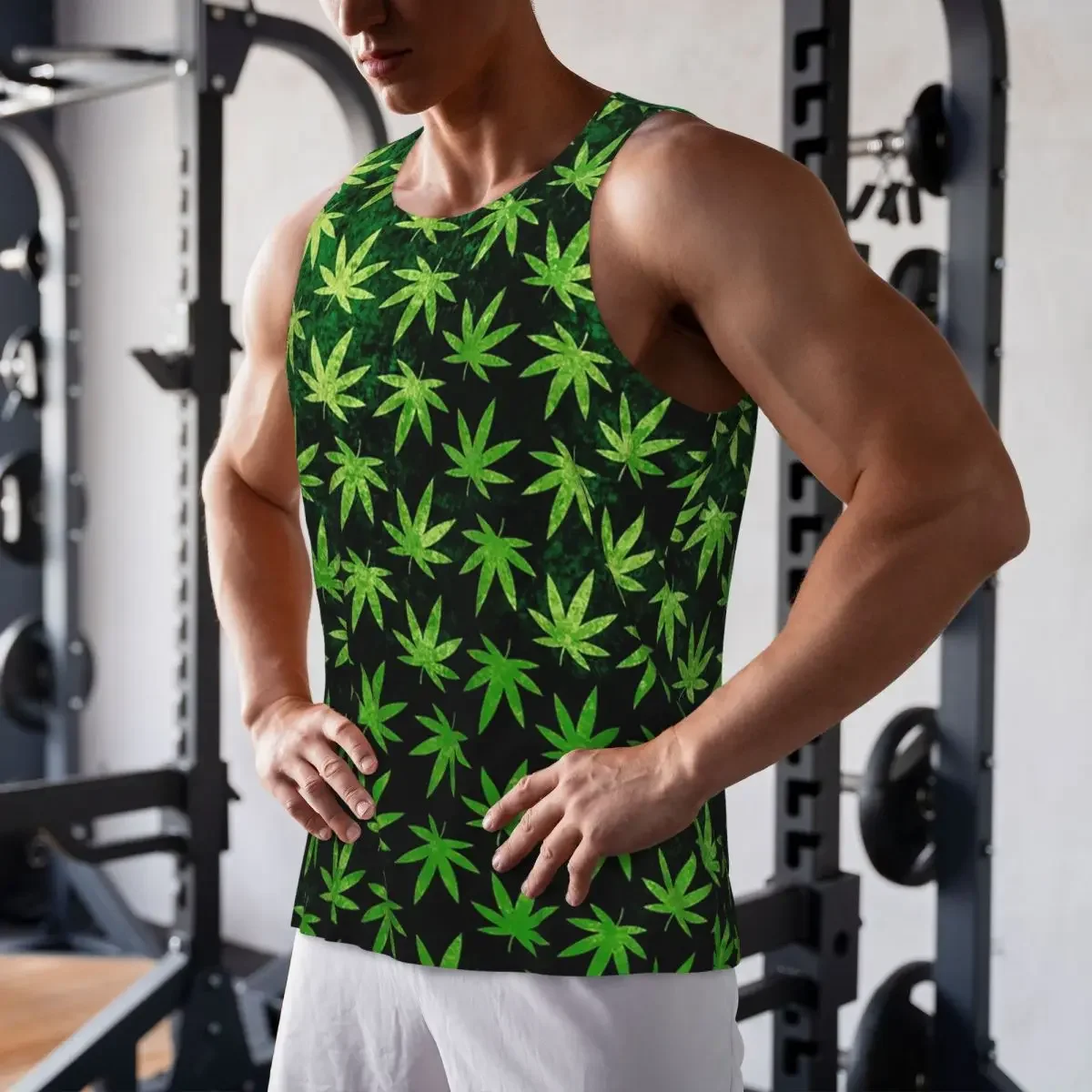 Quick Dry Cannabis Leaves Marijuana Weed Leaf Gym Tank Muscle Sleeveless Shirt Bodybuilding Breathable Vest view 5