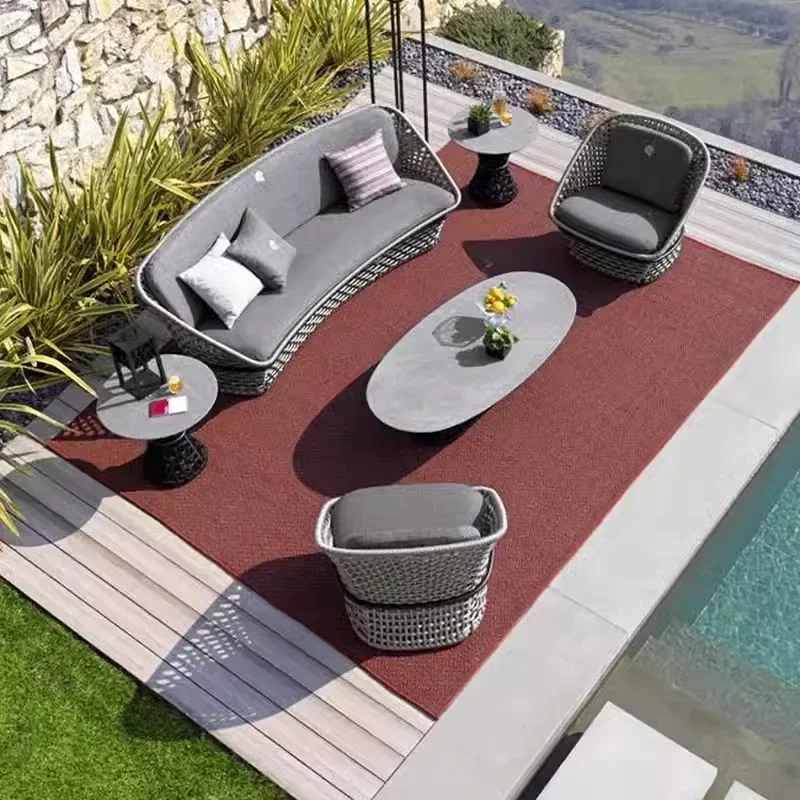 Combinação impermeável exterior do sofá do Rattan, mobília do pátio, protetor solar