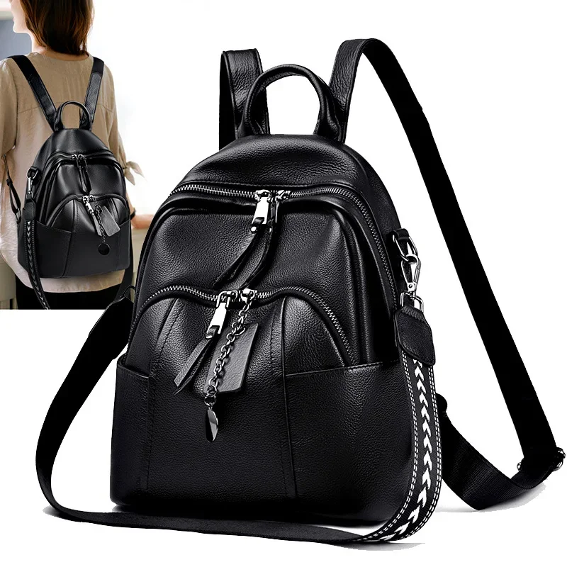 Mochila De piel auténtica para mujer, morral de marca de lujo, de cuero Natural Real, informal, 2024