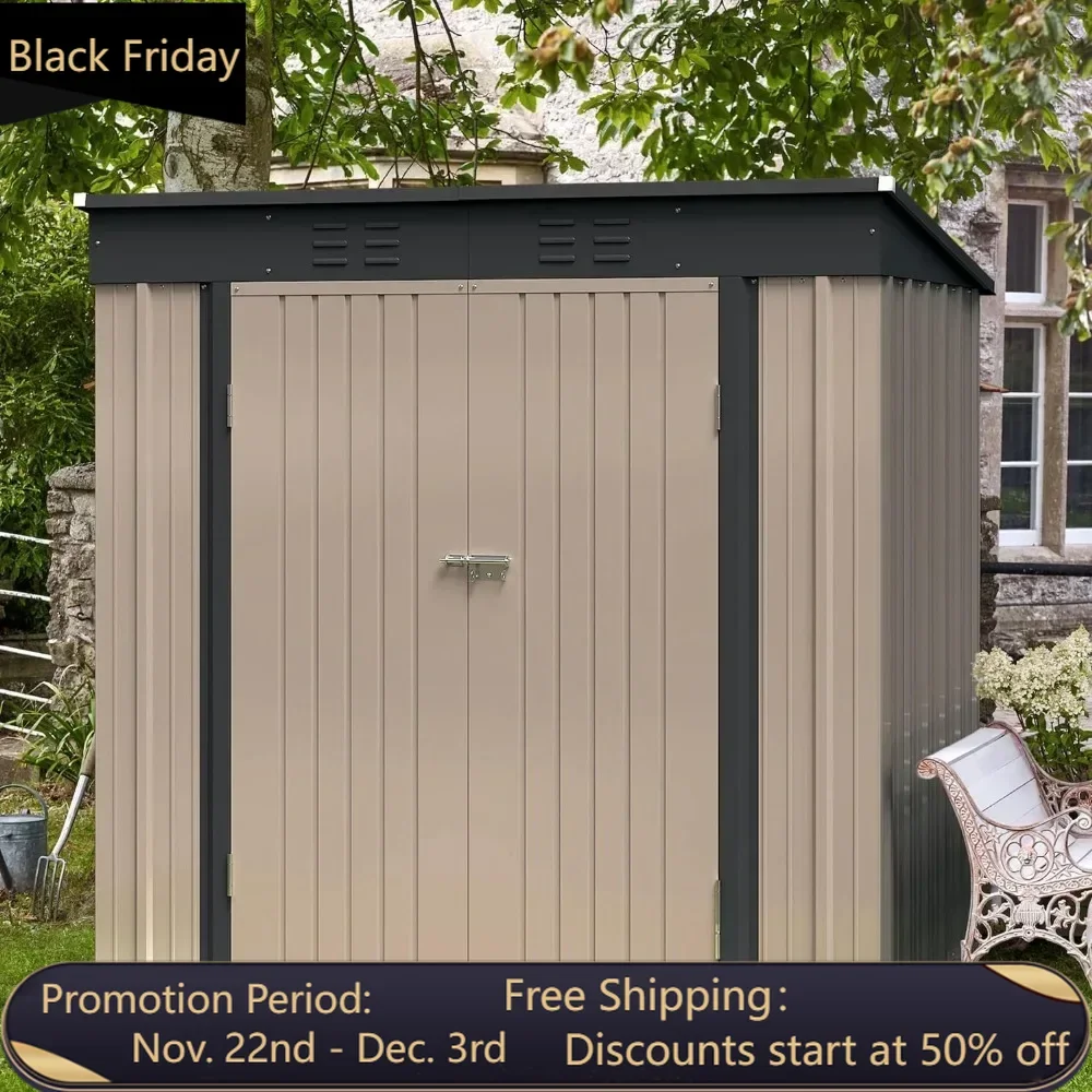 6 x 4 FT outdoor storage shed, metal garden tool shed and outdoor storage room for free transportation on terrace lawn backyard