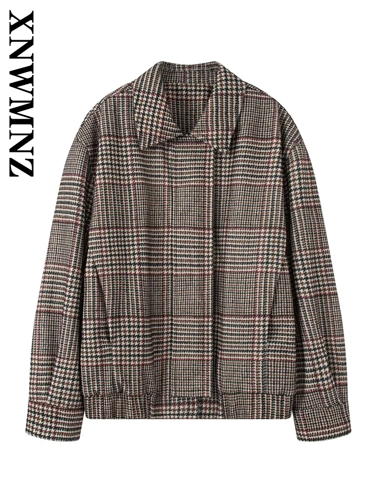 

XNWMNZ 2025 Spring Woman's Chic Simple Turn-down Collar Long Sleeve Bomber Jacket Commuting Fashion Woman Casual Long Sleeve Top