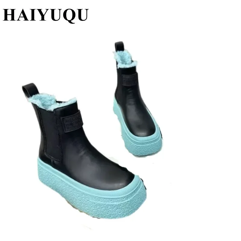 Flats Ankle Boots Snow Women Platform Shoes Winter Short Plush Warm Cotton Shoes Brand Luxury 2025 Trend New Chelsea Botas Mujer