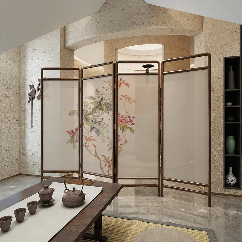 Song Dynasty Aesthetics New Chinese Zen Orchid Solid Wood Folding Screen Partition Living Room Home Living Room Office Tea Room