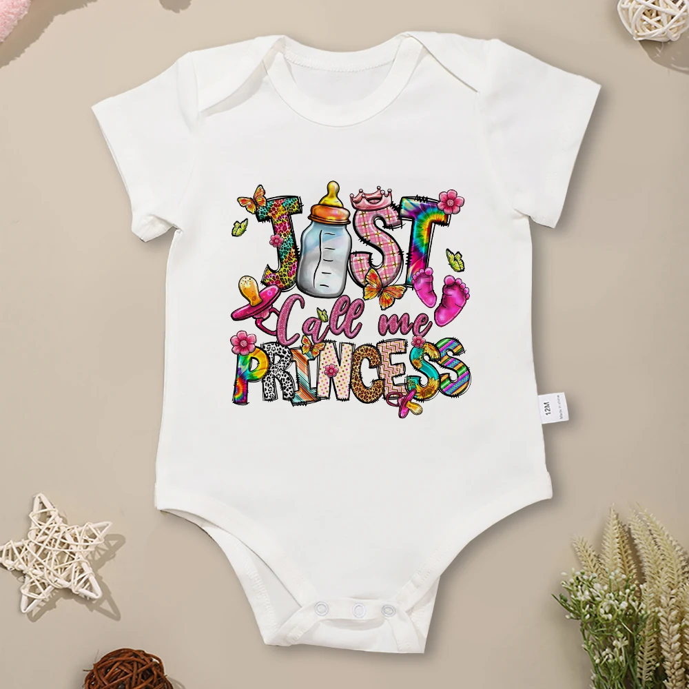 

Just Call Me Princess Cute Baby Girl Clothes Aesthetic Cartoon Onesie 100% Cotton Summer Versatile Newborn Bodysuit Soft Cozy