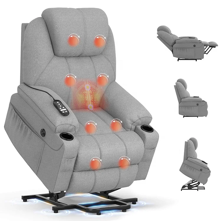 Power Lift Recliner Chair Assisted Standing 8 Massage Points Heated Grey Armchair Lift Leisure Lounge Sofa Chair For The Elderly