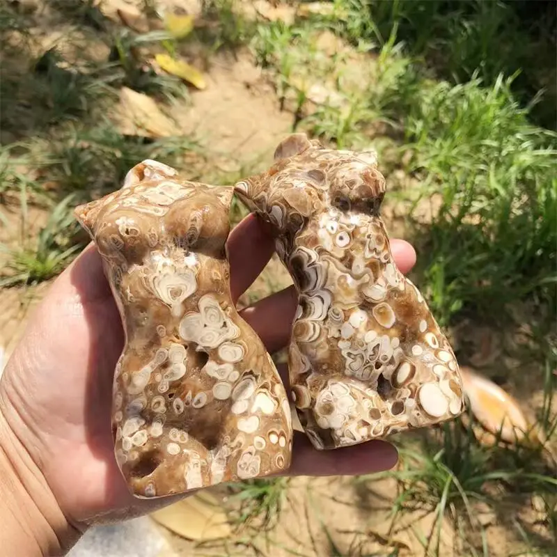 12CM Natural Calcite Agate Lady Body Carving Healing Crystal Women Modern Statue Naked Art Stone Gemstone Collectible Gift 1pcs
