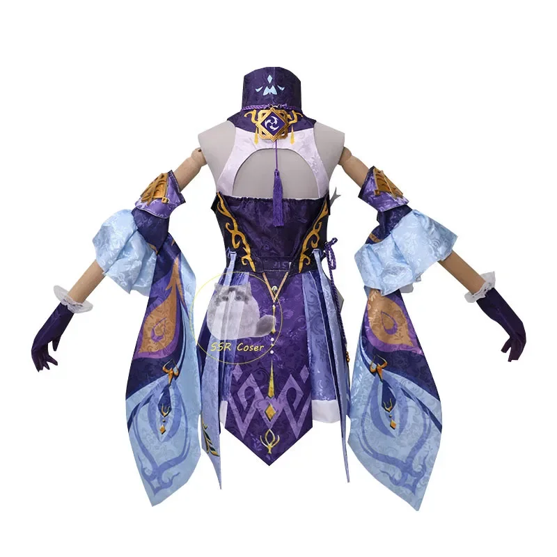 Keqing genshin-女性のコスプレ衣装,アニメの制服,keqingウィッグ,ドレス,ハロウィーンパーティーの衣装