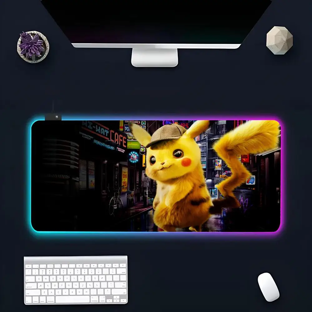 Anime Game P-Pikachu MINISO Mouse Pad RGB Gaming Mousepad LED Large Gamer Mousepads XXL Keyboard Pads Luminous Desk Mat Backlit