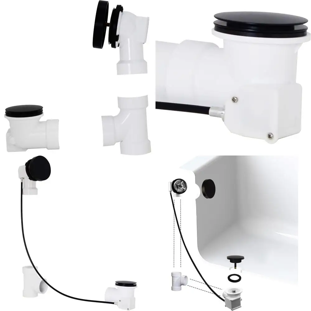 

27 Cable Drive Bathtub Drain with Rotary Overflow, Matte Black, PVC Fittings