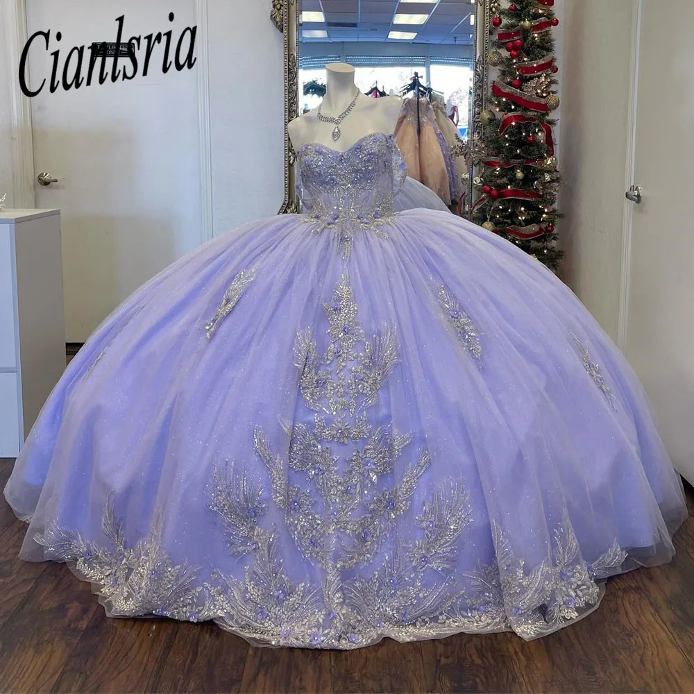 Vestidos De Quinceañera De princesa Lila, apliques florales, corsé con cordones, hombros descubiertos, 15 Años, 2024